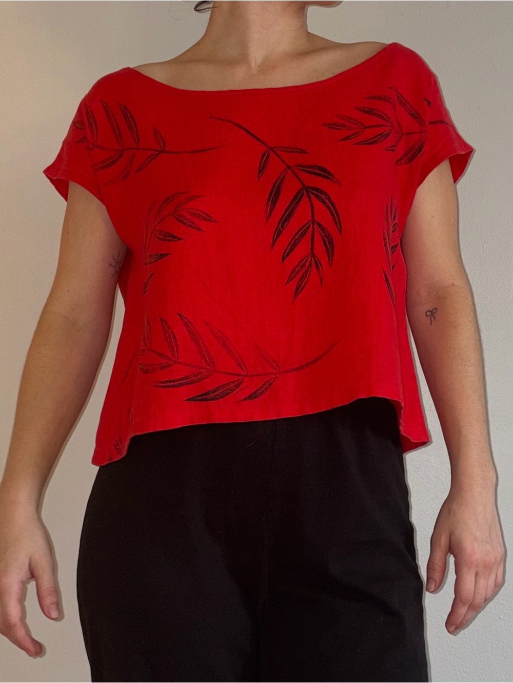 Jenny Lemons 100% Linen Boxy Top – Red & Black